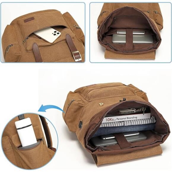Modoker Mens Canvas Vintage Backpack for Men,Women, Travel Laptop Backpack Fits main image 4